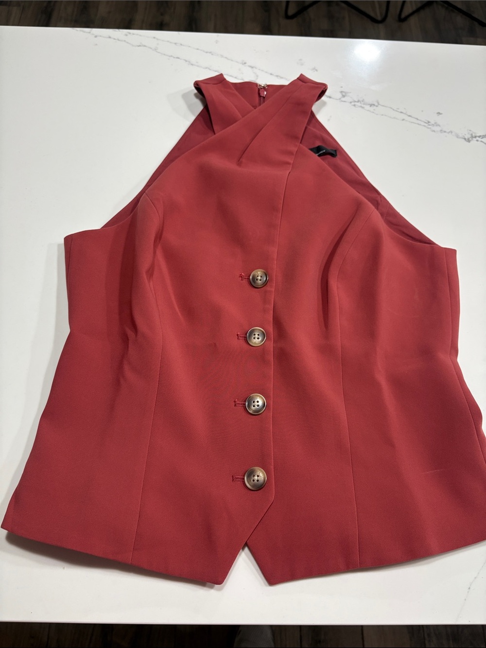 White House Black Market Rust Red Sleeveless Button-Front Top